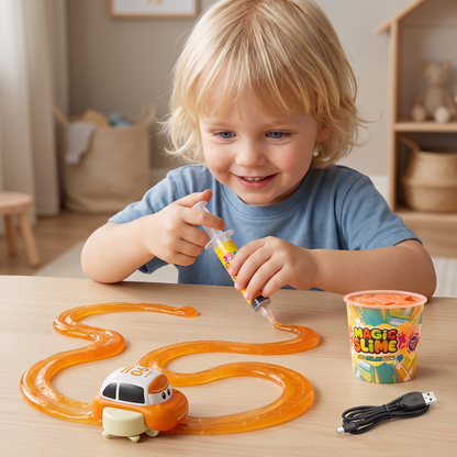 Magiskt Slime-Racerbaneset – DIY-Äventyr med Elbilar