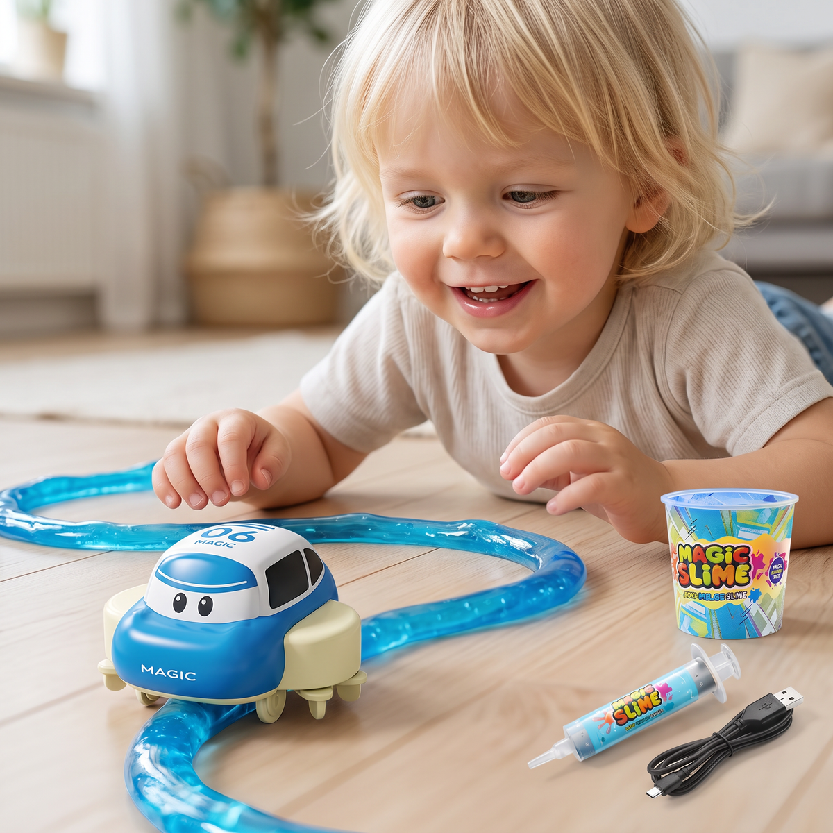 Magiskt Slime-Racerbaneset – DIY-Äventyr med Elbilar