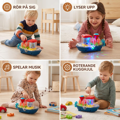 Lysande Kugghjulsbåt – Musikalisk Elektrisk Leksaksbåt För Barn