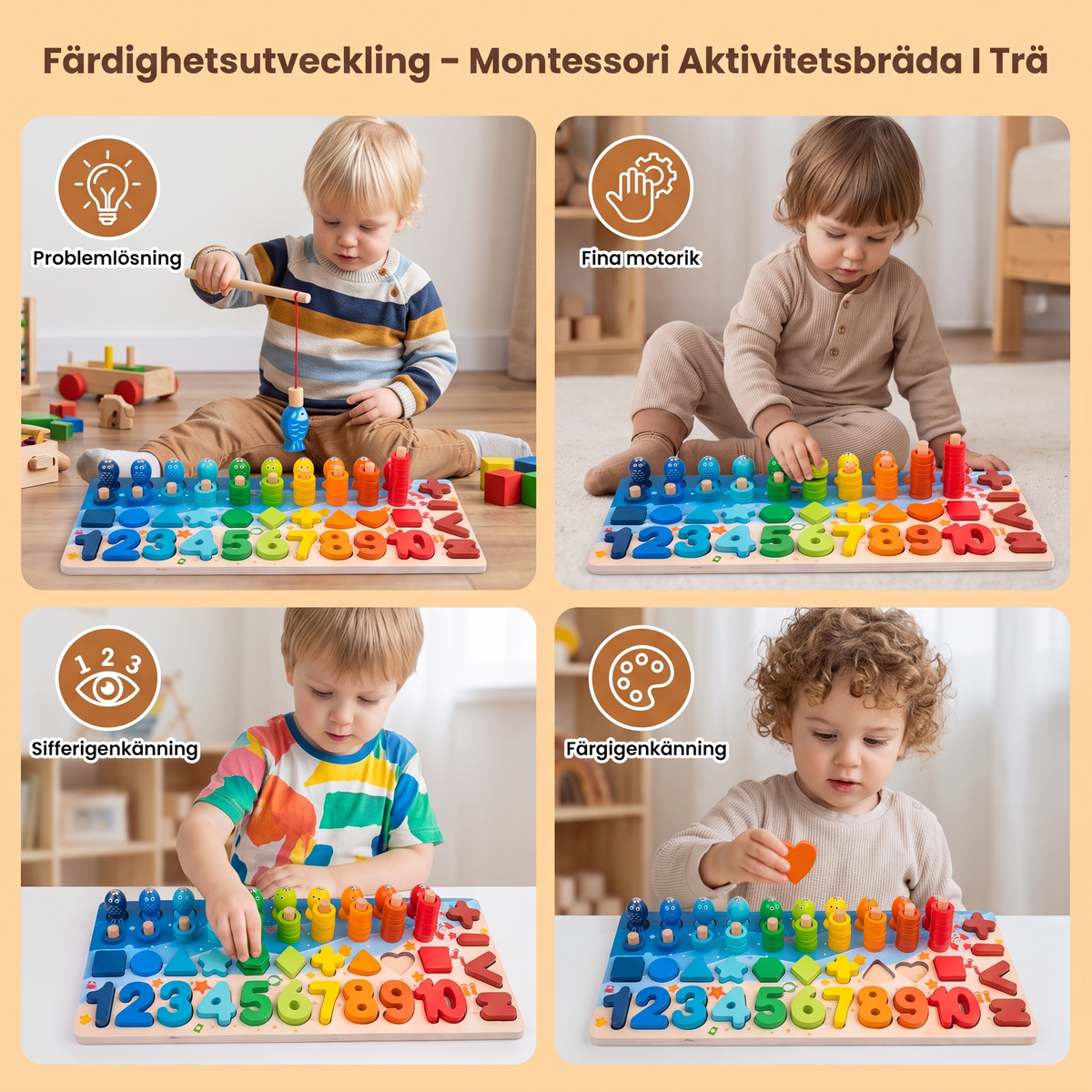 Färdighetsutveckling – Montessori Aktivitetsbräda I Trä
