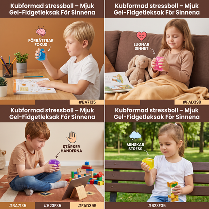 Kubformad stressboll– Mjuk Gel-Fidgetleksak För Sinnena