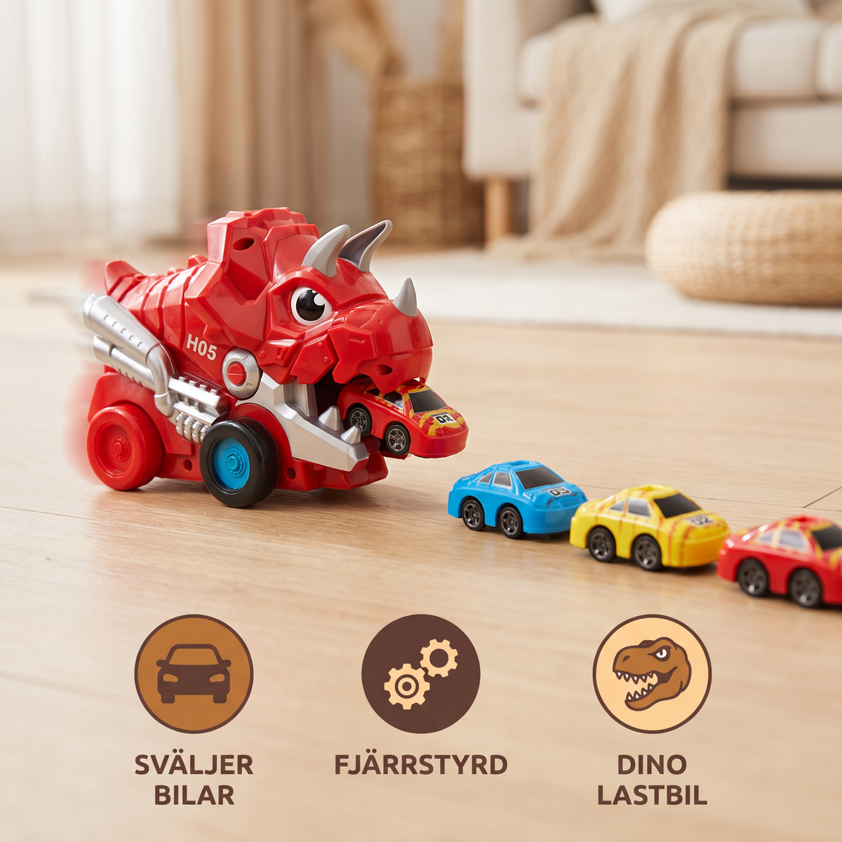 Fjärrstyrd Dino Lastbil Som Sväljer Bilar
