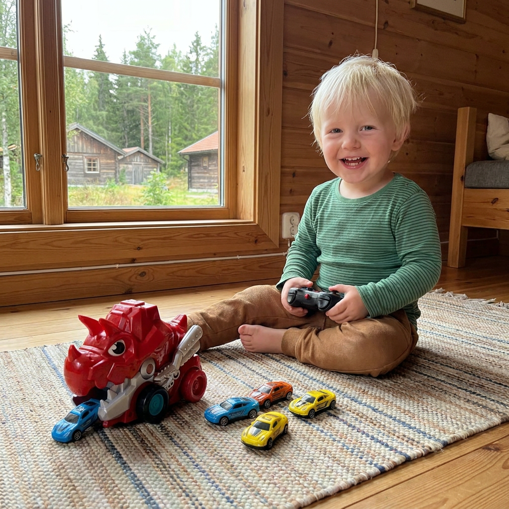Fjärrstyrd Dino Lastbil Som Sväljer Bilar