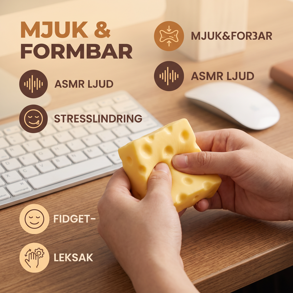 Squishy Ostboll Antistressboll – Mjuk, Formbar ASMR Fidget-leksak för Stress- och Spänningslindring