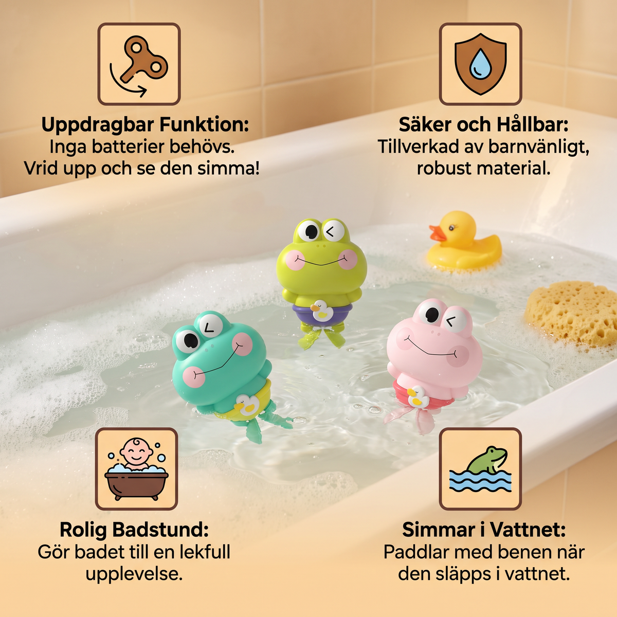 Söt Uppdragbar Simmande Badgroda för Barn