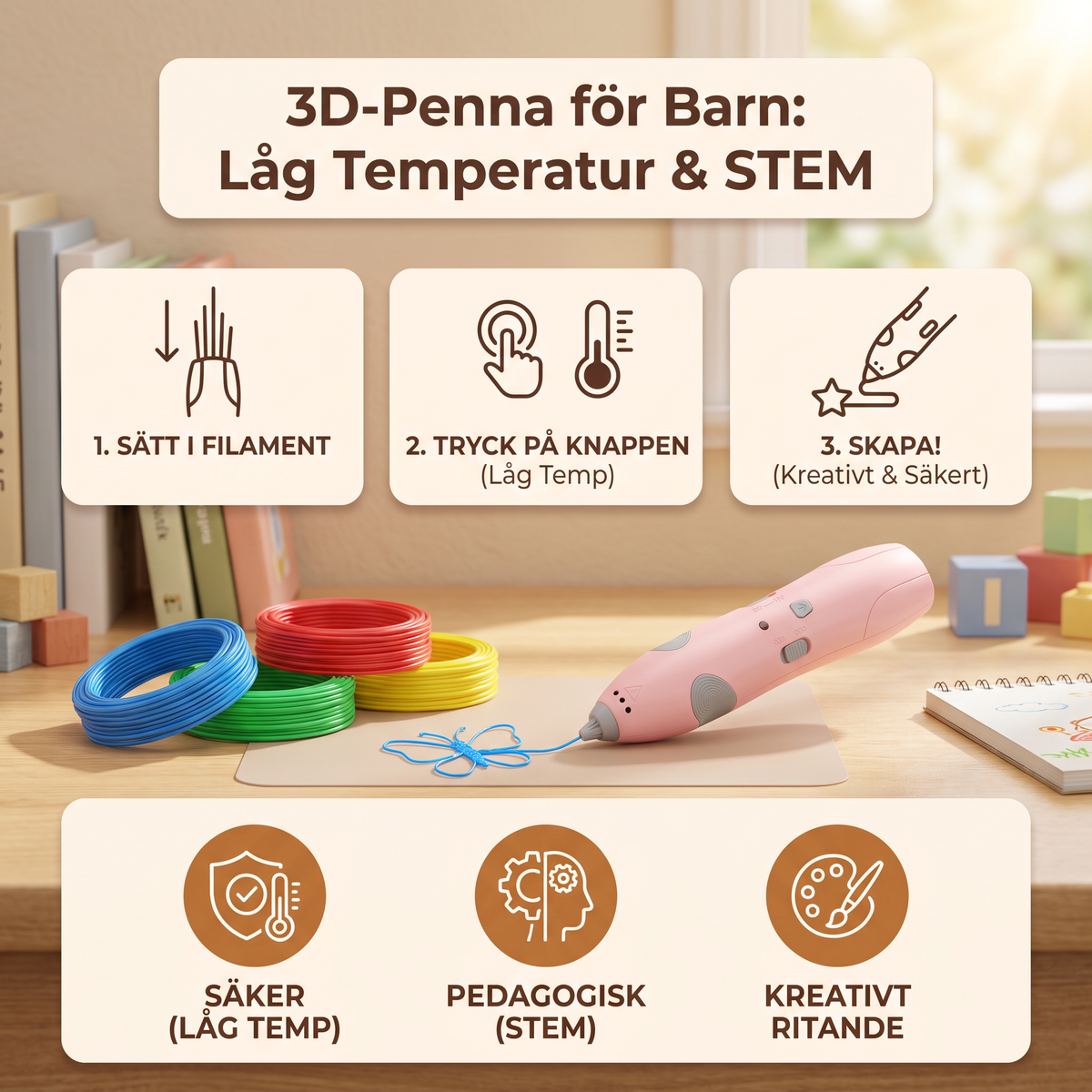 3D-Pennset Med Låg Temperatur För Barn – Säkert DIY-STEM-Ritset
