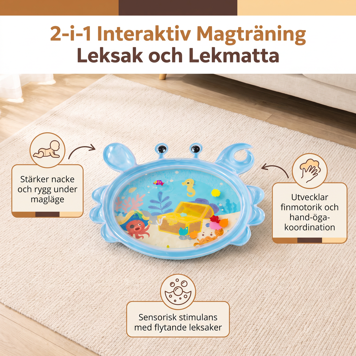 2-i-1 Interaktiv Magträning Leksak Och Lekmatta