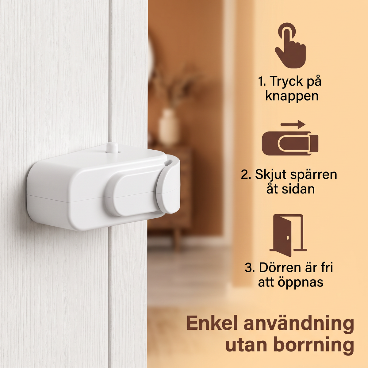 Barnsäker Dörrspärr Utan Borrning