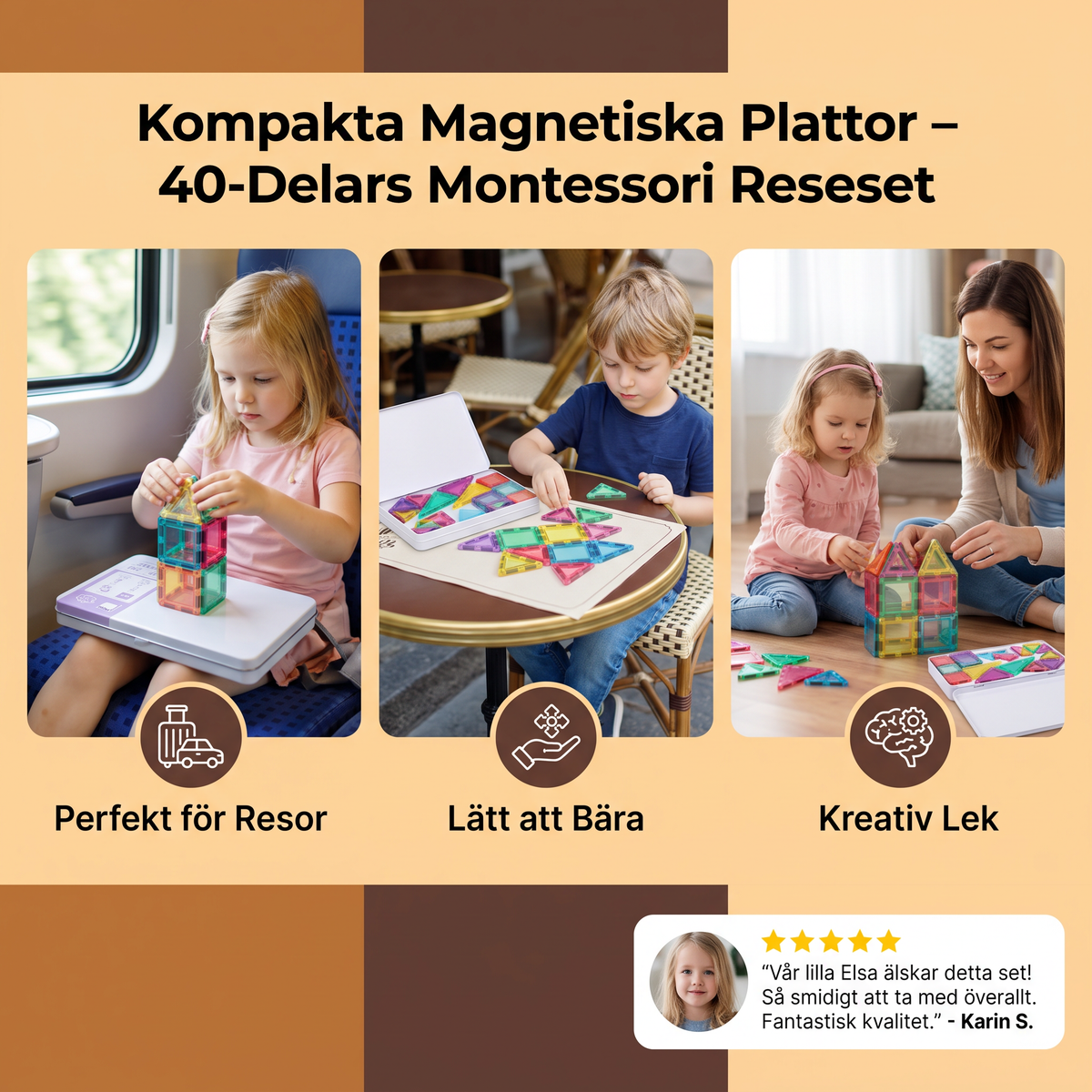 Kompakta Magnetiska Plattor – 40-Delars Montessori Reseset