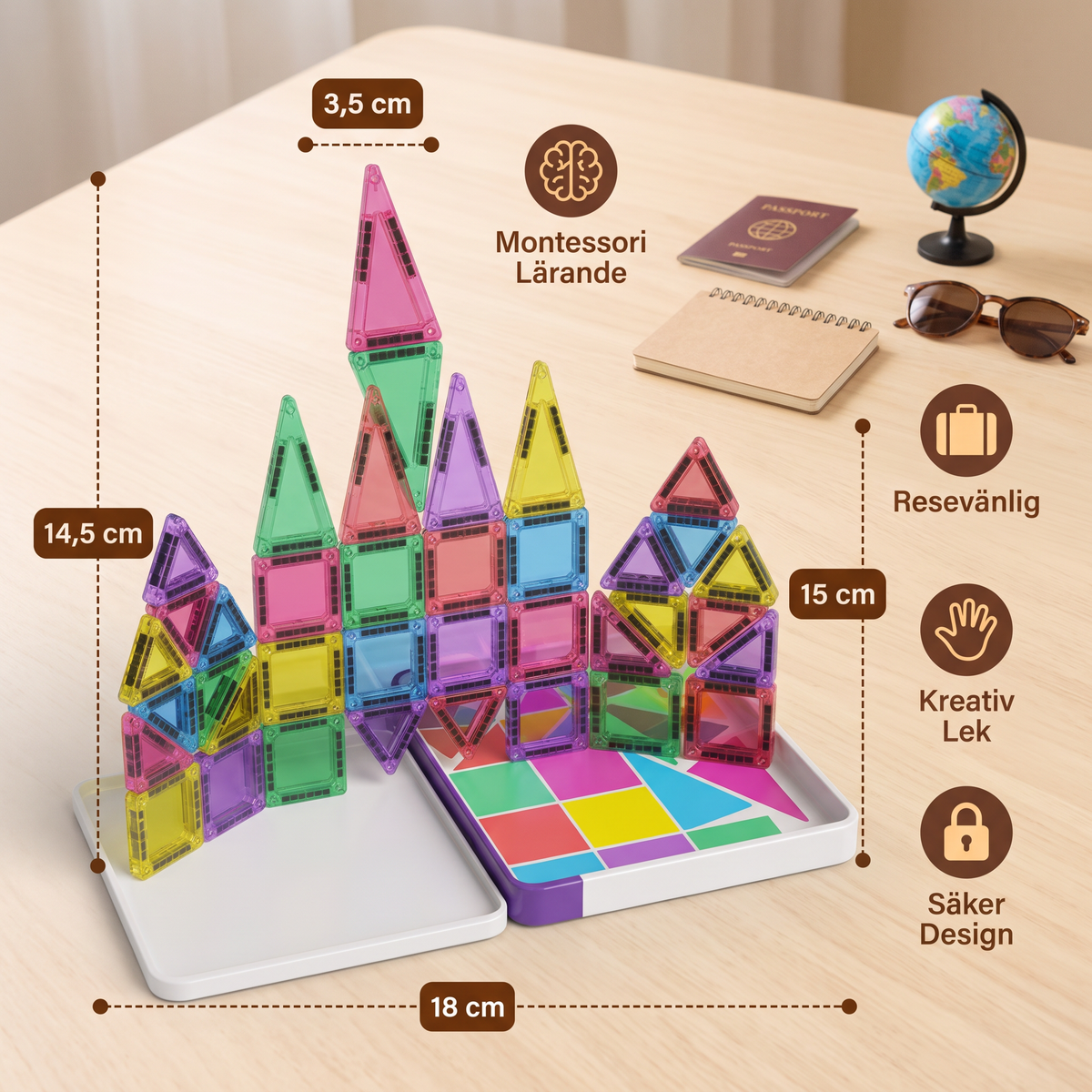 Kompakta Magnetiska Plattor – 40-Delars Montessori Reseset