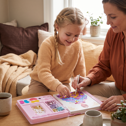 Pysselset med prinsessbok för diamantmålning och foliekonst