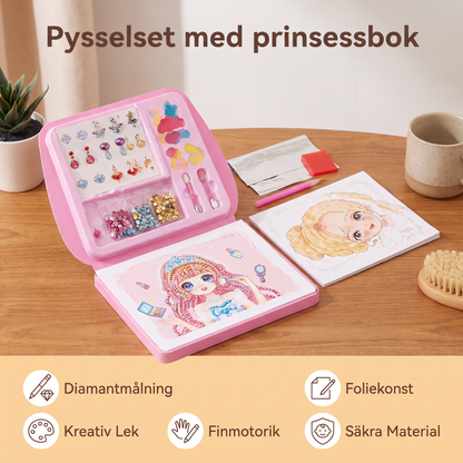Pysselset med prinsessbok för diamantmålning och foliekonst