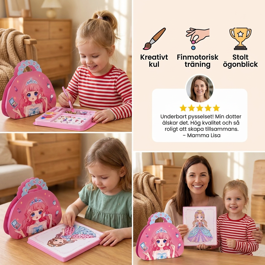 Pysselset med prinsessbok för diamantmålning och foliekonst