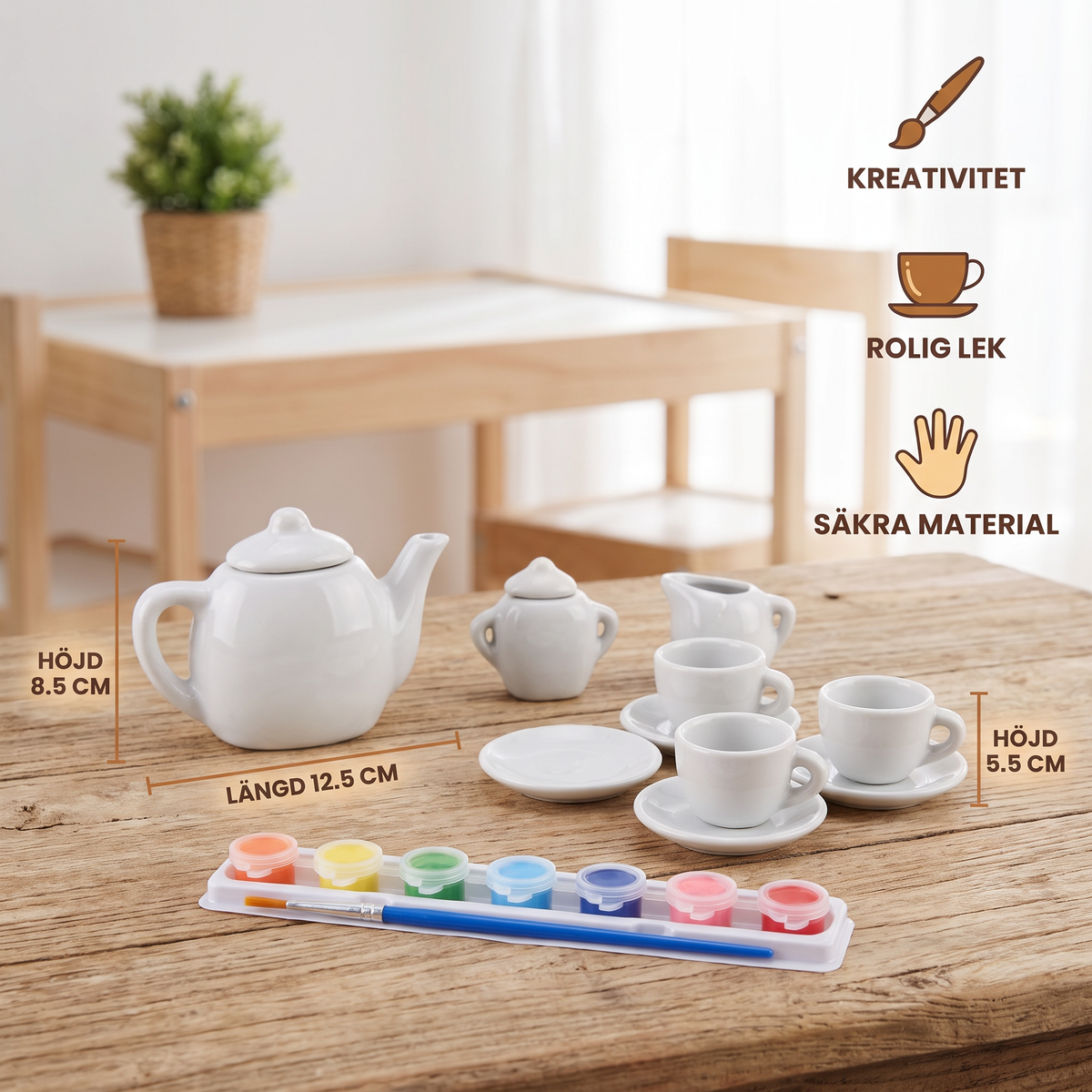 DIY-målningsset med keramikteservis för barn