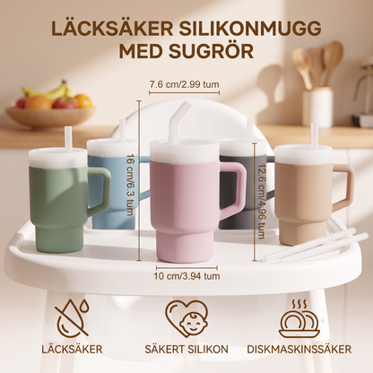 Läcksäker silikonmugg med sugrör för småbarn