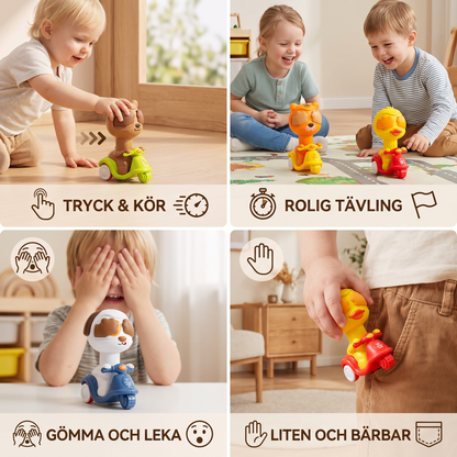 Tryck & Kör-djurmotorcykelleksak – Sött gömma-och-lek-fordon