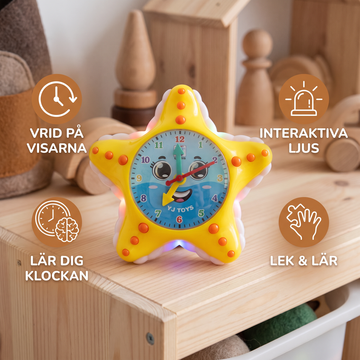 Pedagogisk klockleksak i sjöstjärneform – interaktiv leksak för barn som lär sig klockan
