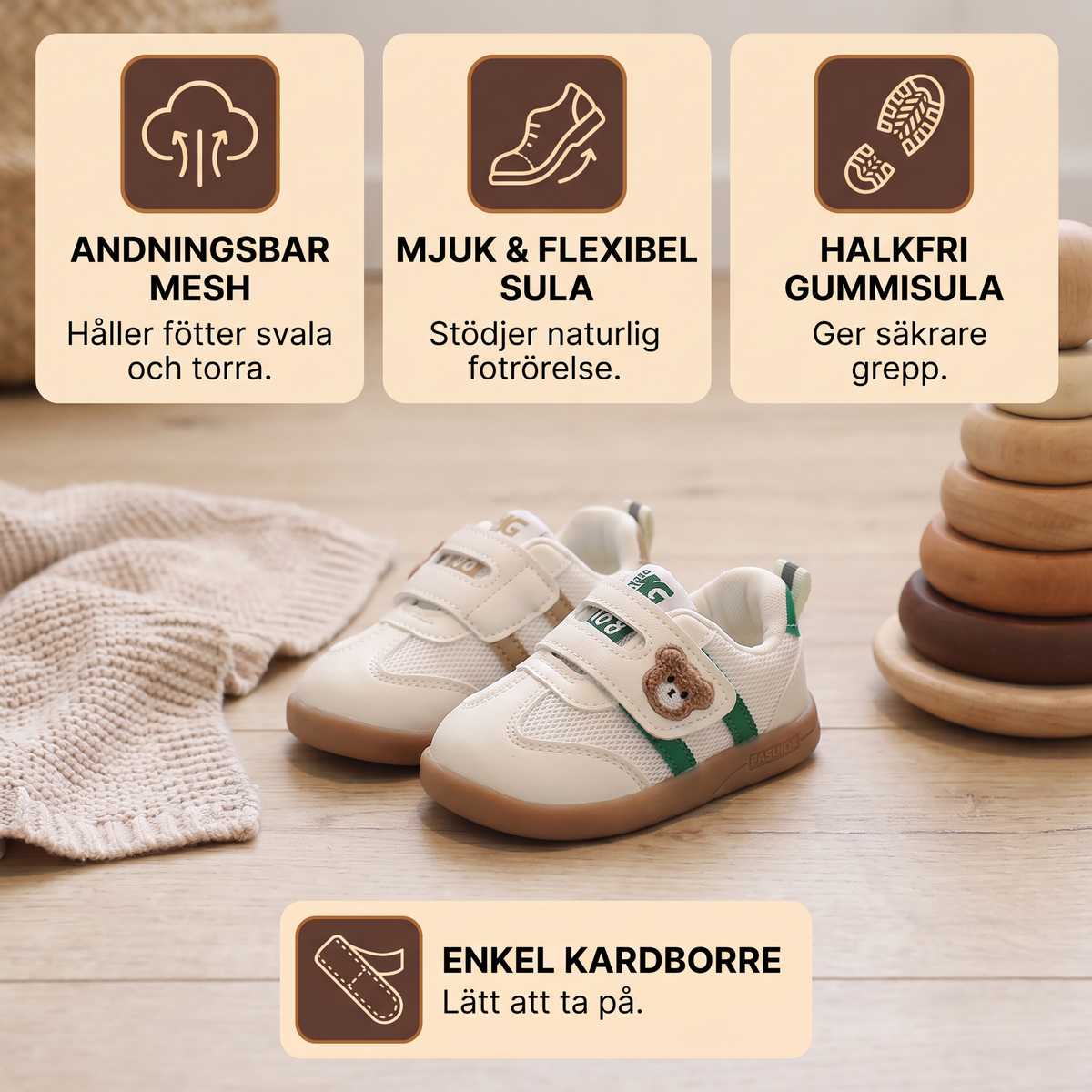 Andningsbara första gångs skor för bebisar och småbarn – mjuk sula och halkfri design