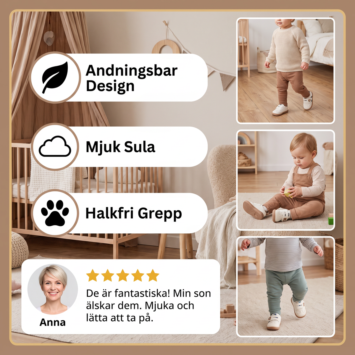 Andningsbara första gångs skor för bebisar och småbarn – mjuk sula och halkfri design