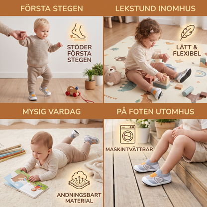 Mjuka stickade halkfria babysockskor för de första stegen