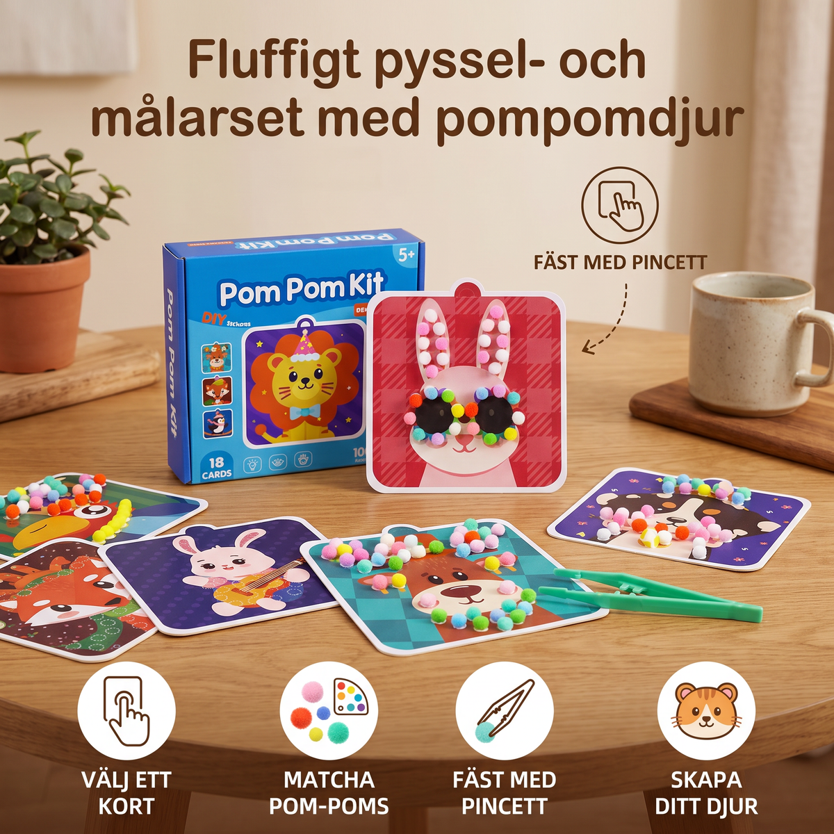 Fluffigt pyssel- och målarset med pompomdjur