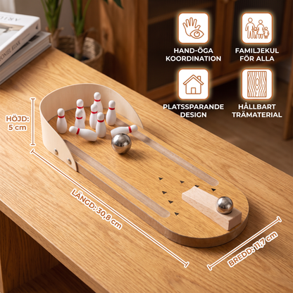 Mini Bowling Spel I Trä – Bärbart Bord-Bowling Set För Barn