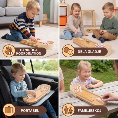 Mini Bowling Spel I Trä – Bärbart Bord-Bowling Set För Barn