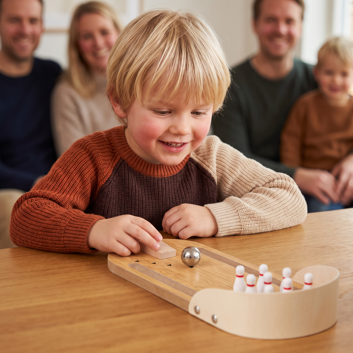 Mini Bowling Spel I Trä – Bärbart Bord-Bowling Set För Barn
