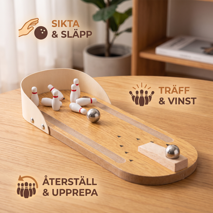 Mini Bowling Spel I Trä – Bärbart Bord-Bowling Set För Barn