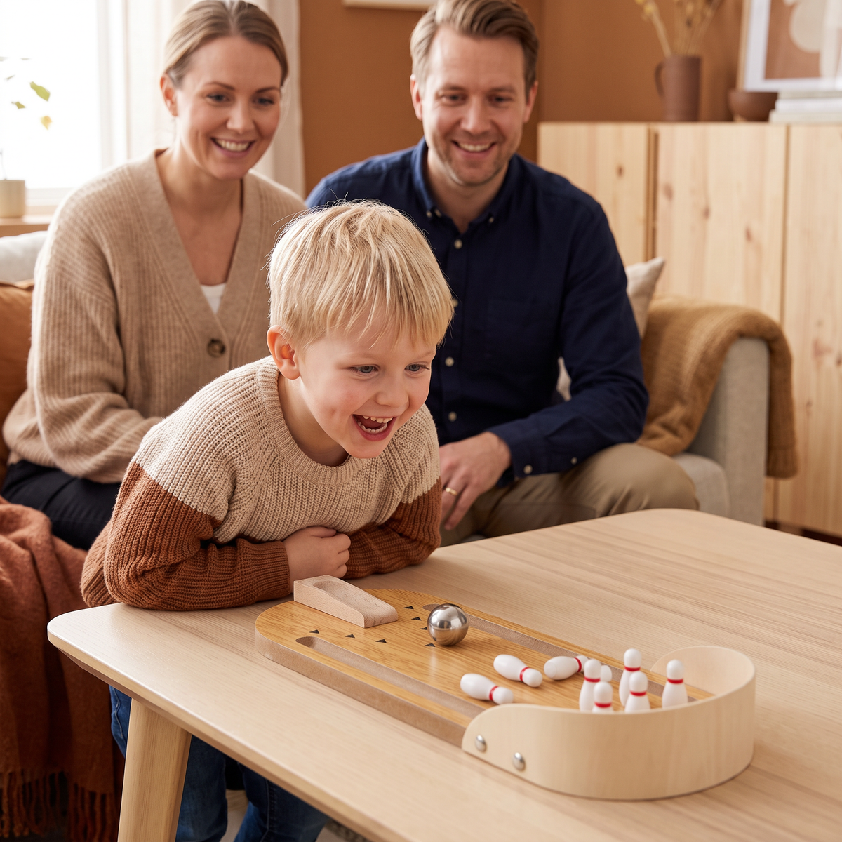 Mini Bowling Spel I Trä – Bärbart Bord-Bowling Set För Barn