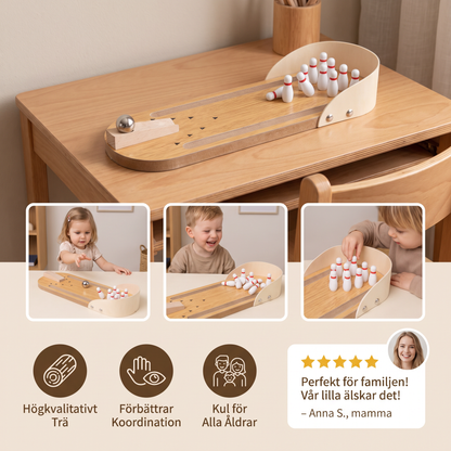 Mini Bowling Spel I Trä – Bärbart Bord-Bowling Set För Barn