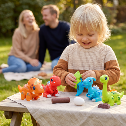 Enkel att montera STEM-lärleksak med dinosaurier, ljus och ljud