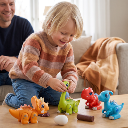 Enkel att montera STEM-lärleksak med dinosaurier, ljus och ljud