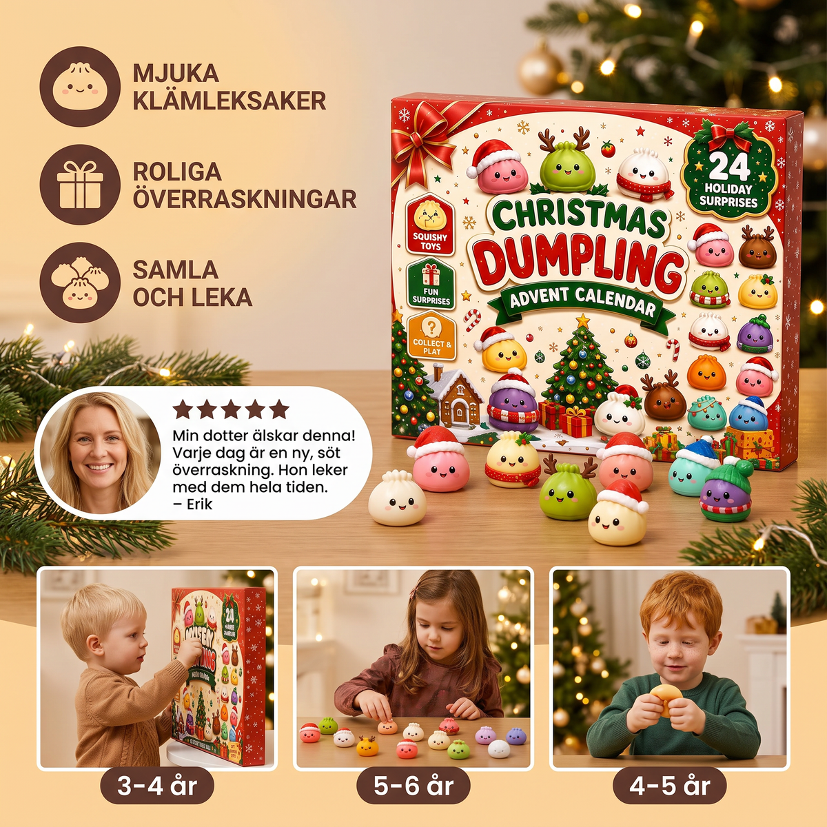 Adventskalender med Mini-dumpling-mjukleksak-leksaker