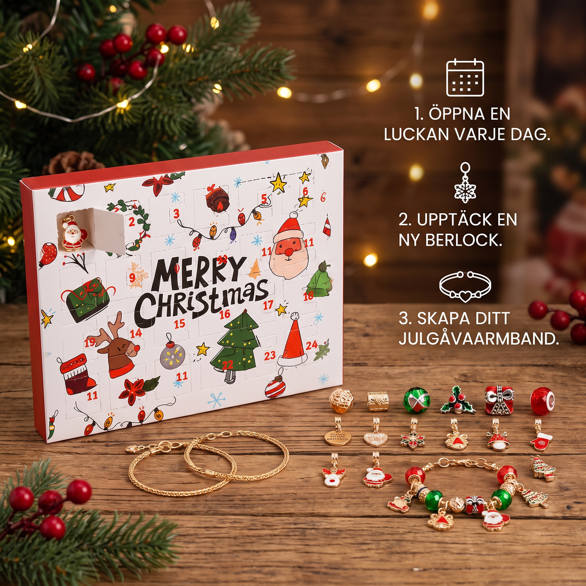 Adventskalender med jularmband (24 dagar) – DIY-smyckesset för flickor