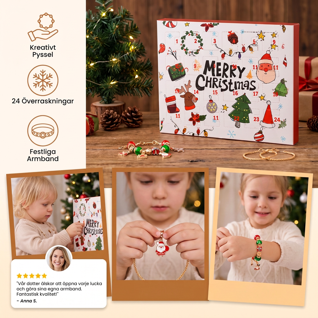 Adventskalender med jularmband (24 dagar) – DIY-smyckesset för flickor