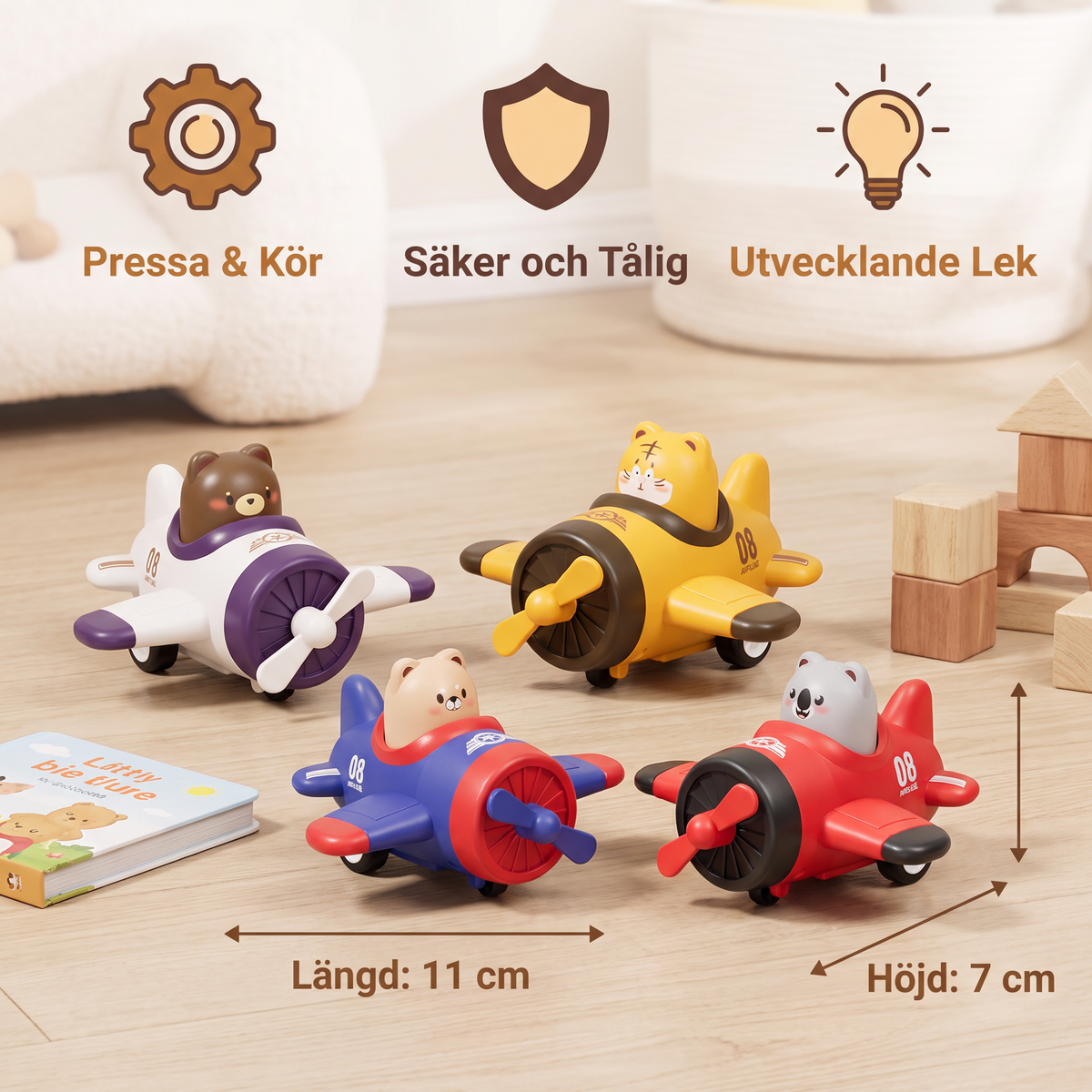 Press & Go Djurflygplan & Lastbil Leksak för Barn