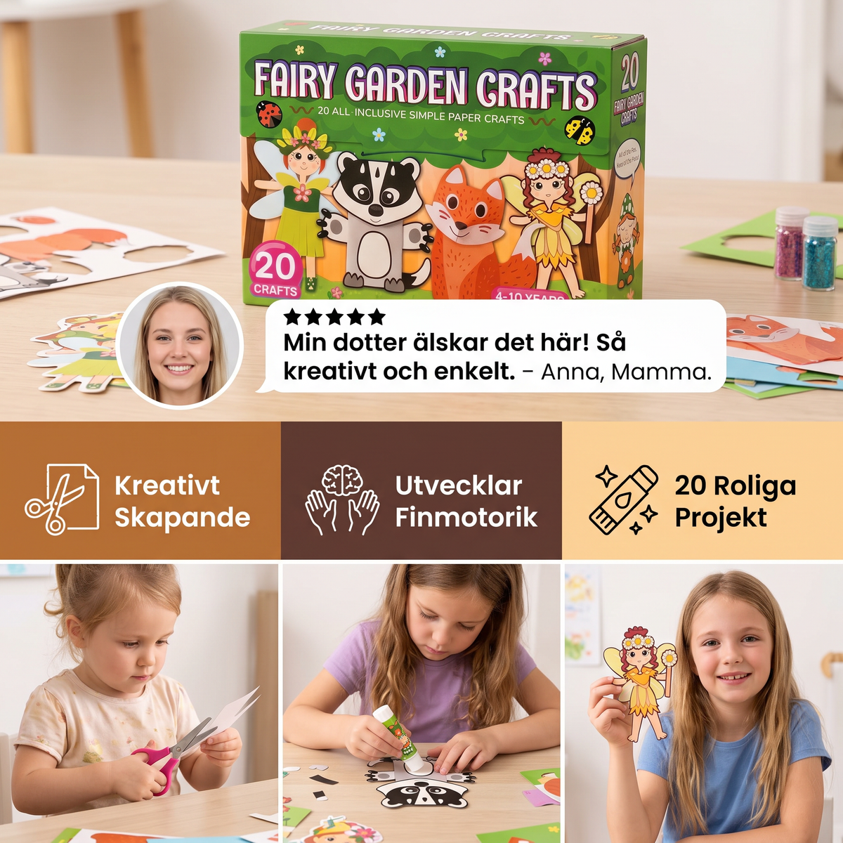 Pysselset i Papper för Barn – 20 Enkla DIY Pysselprojekt för Barn 3–10 År med Limstift, Tejp och Kuvert