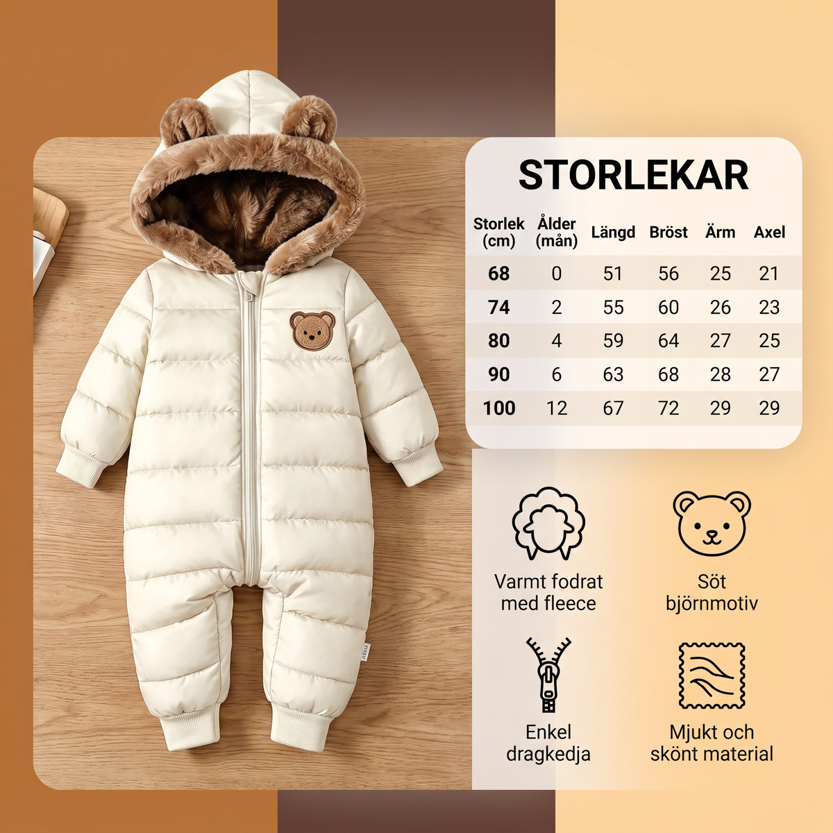 Babybody med björnmotiv – Varmt fodrat med fleece