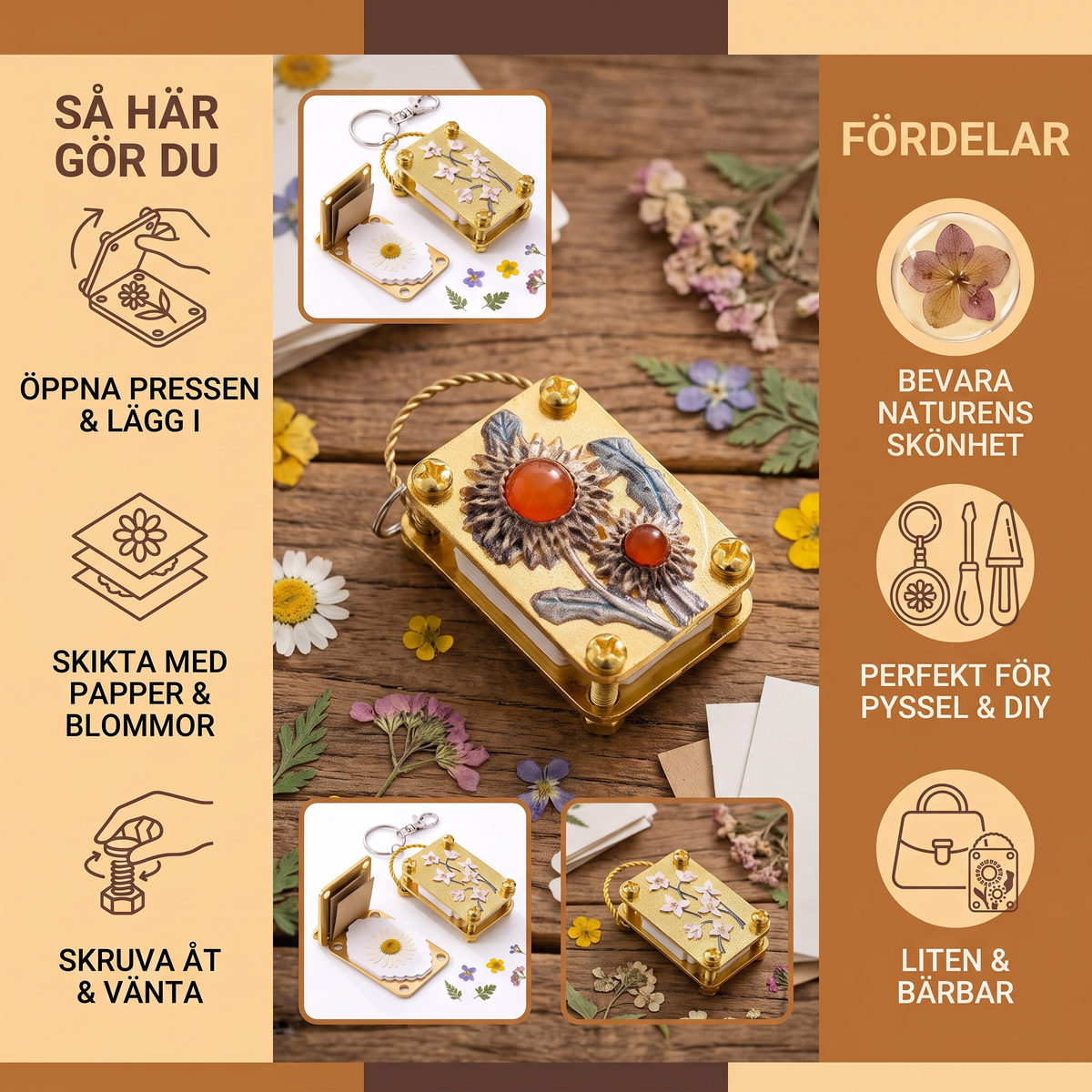 Mini-Blomsterpress i Metall för DIY-torkblomsterpyssel