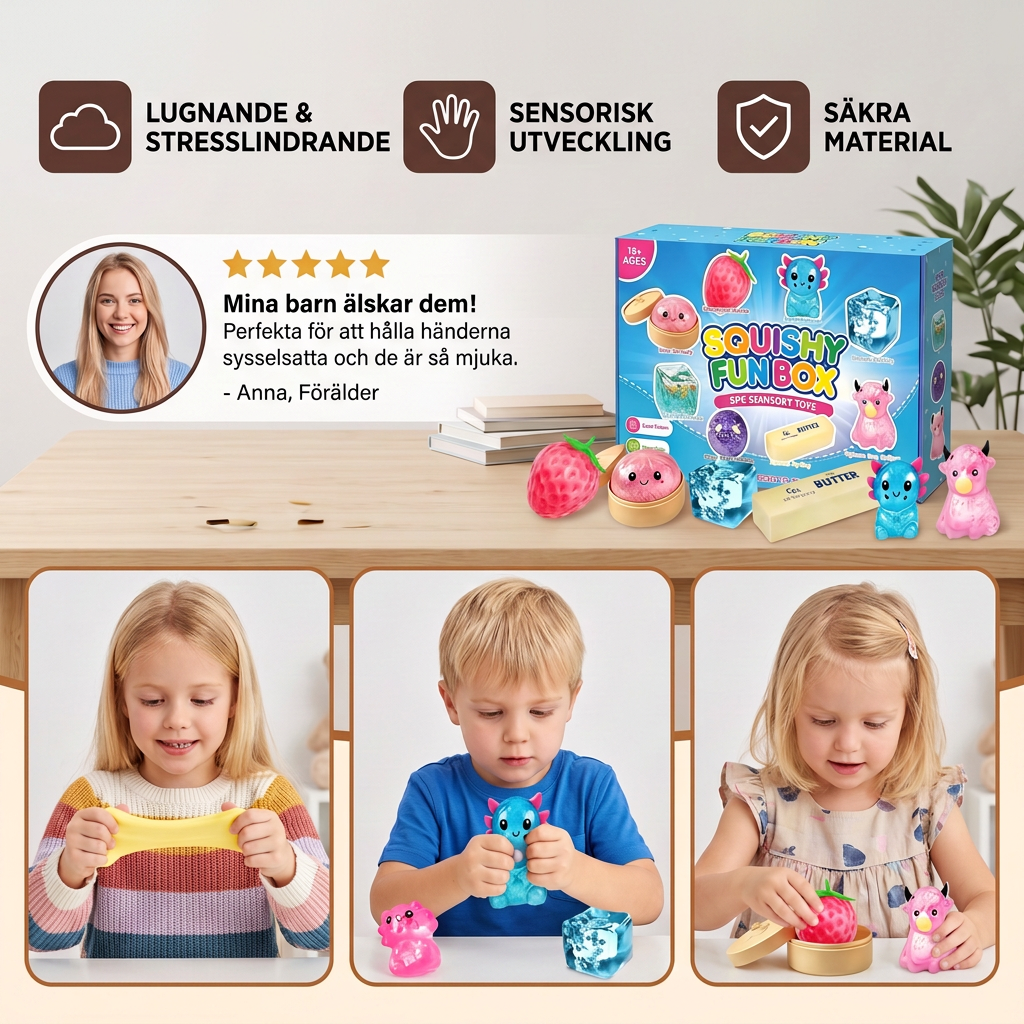 Premiumset med Mjuka Squishy Fidgetleksaker – 8 Sensoriska Leksaker