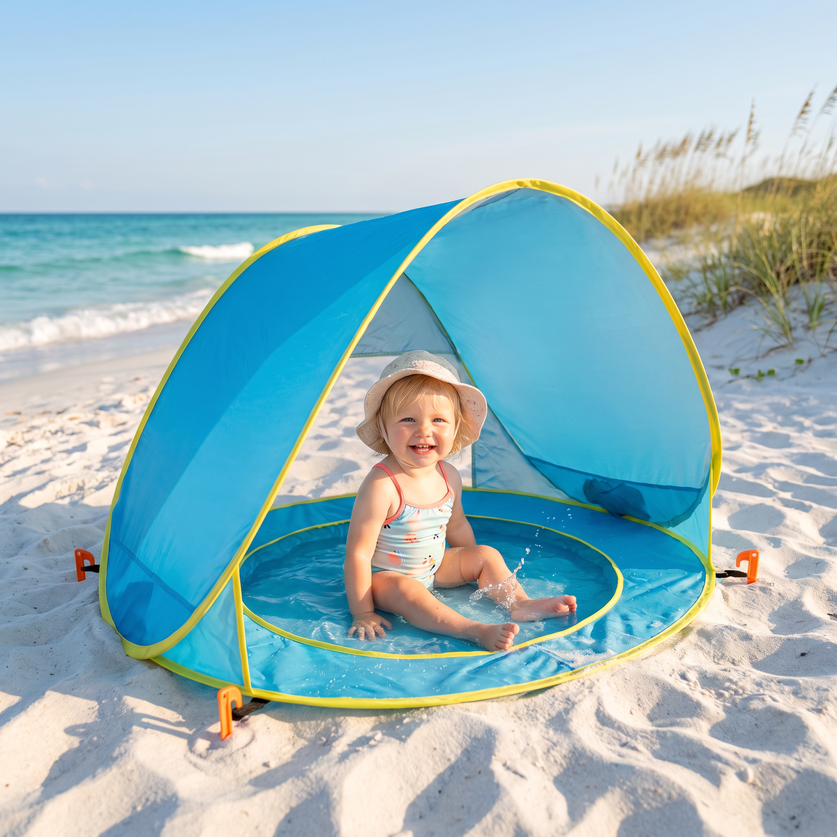 Pop-Up Baby Beach Tent med Inbyggd Pool och UV-Skydd – Bärbart Solskydd för Barn