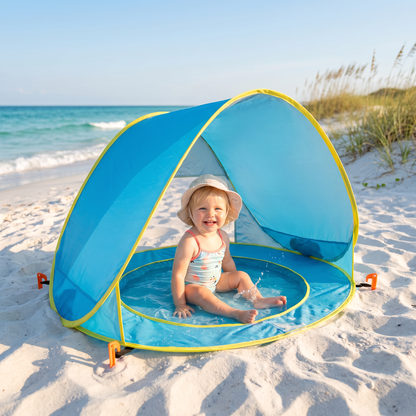 Pop-Up Baby Beach Tent med Inbyggd Pool och UV-Skydd – Bärbart Solskydd för Barn