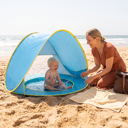 Pop-Up Baby Beach Tent med Inbyggd Pool och UV-Skydd – Bärbart Solskydd för Barn
