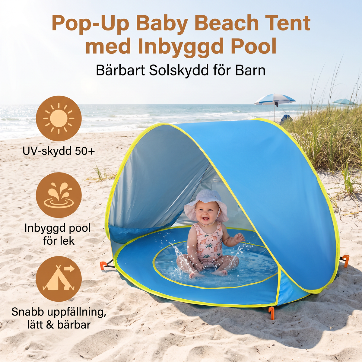 Pop-Up Baby Beach Tent med Inbyggd Pool och UV-Skydd – Bärbart Solskydd för Barn
