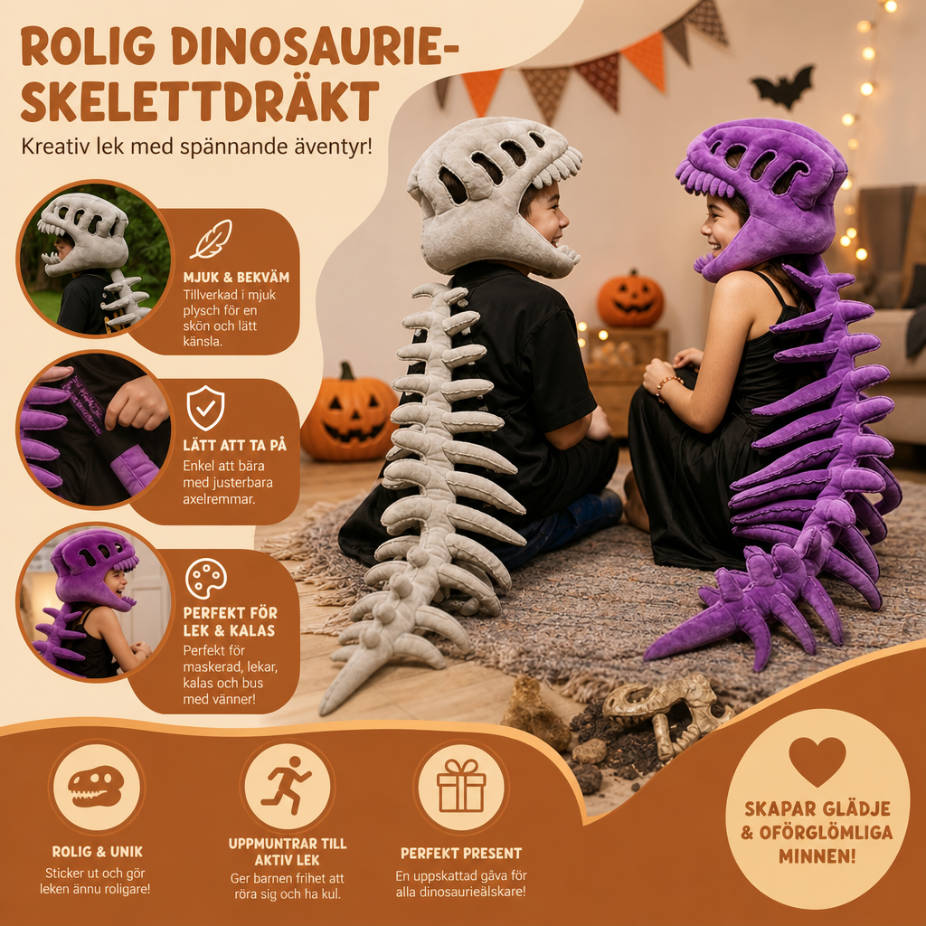 Rolig Dinosaurieskelettdräkt i Plysch