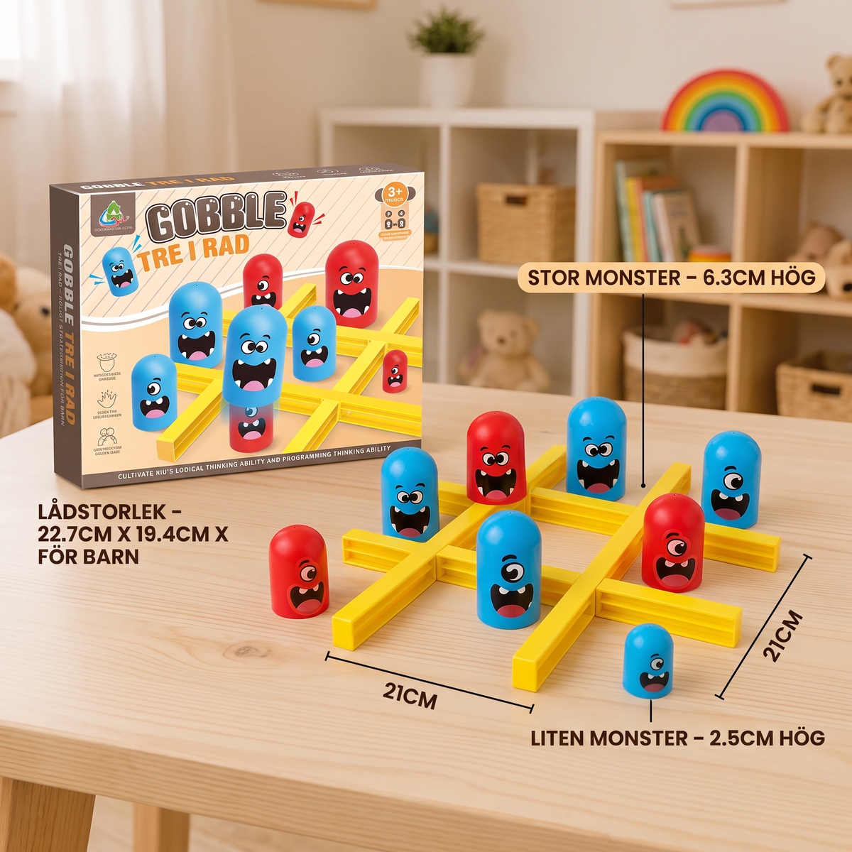 Monster Tre I Rad Brädspel För Barn – Roligt Strategispel För 2 Spelare