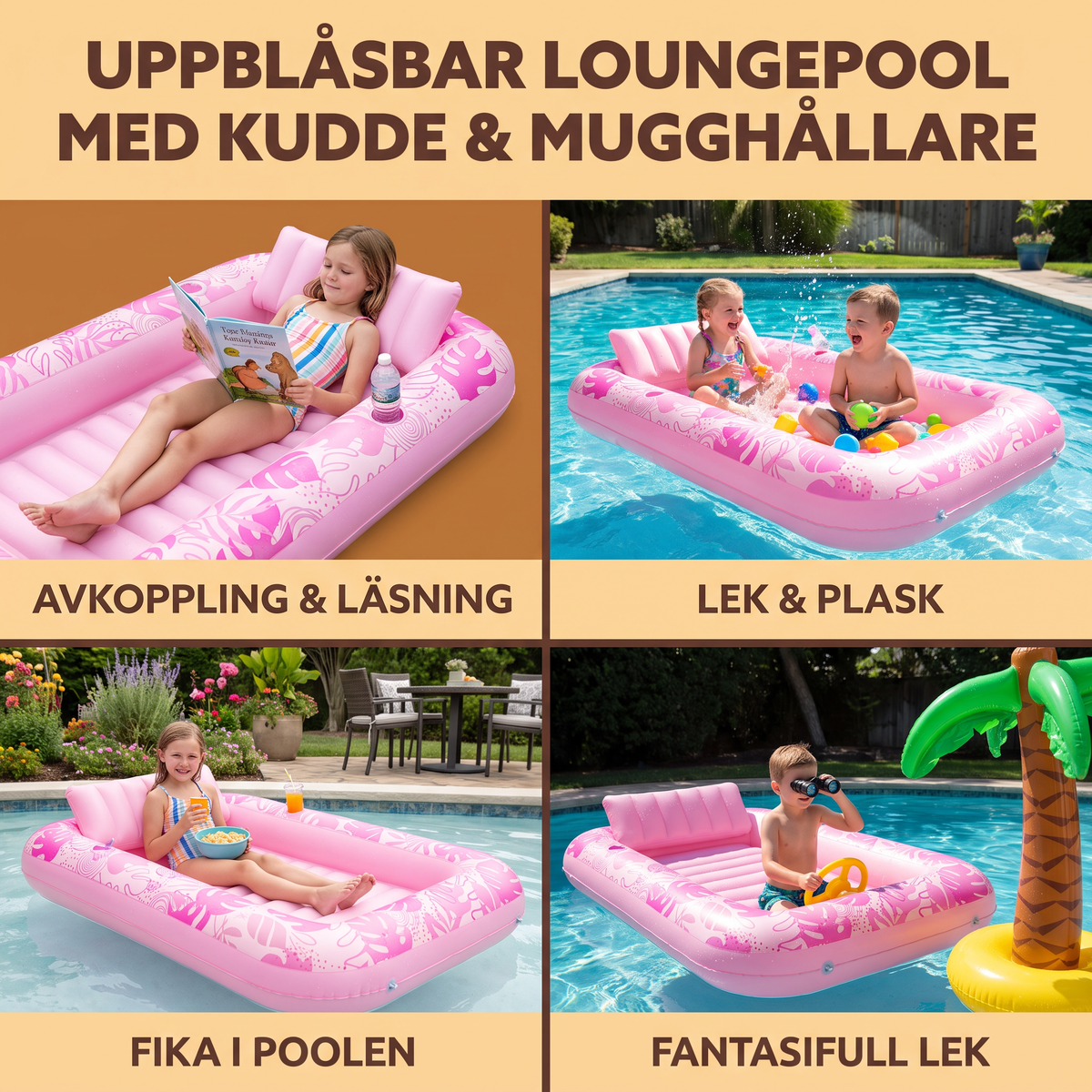 Uppblåsbar Loungepool Med Kudde & Mugghållare