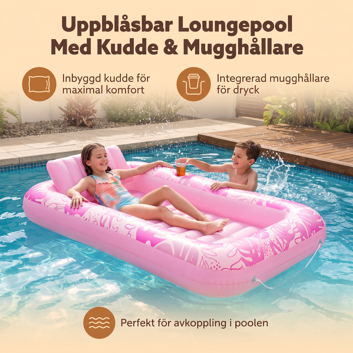 Uppblåsbar Loungepool Med Kudde & Mugghållare