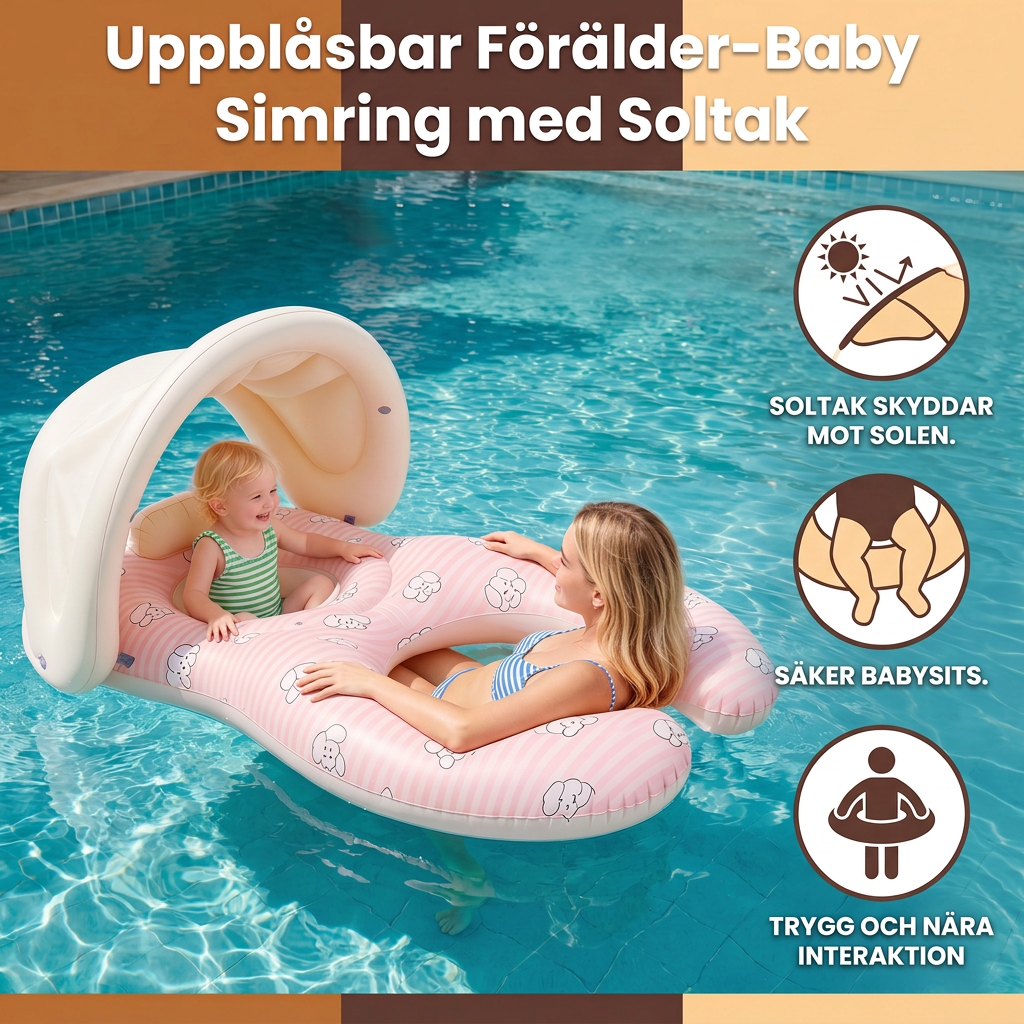 Uppblåsbar Förälder-Baby Simring med Soltak